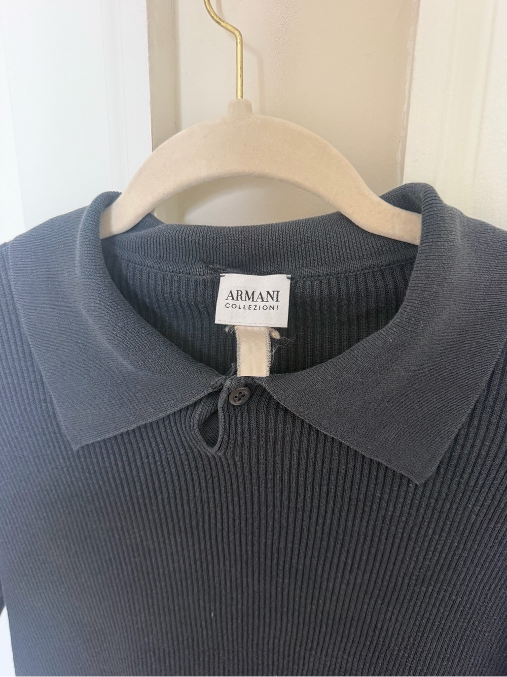 Armani Collezioni Dark Gray Ribbed Polo Top (M/L)